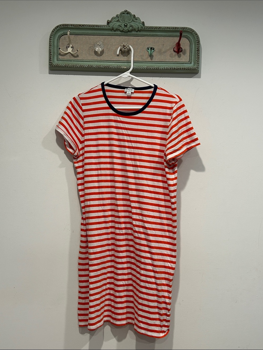 J. Crew Basic Red & White Striped Short Sleeve Mini tshirt Dress large women’s